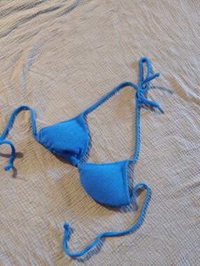 Blue Textured Triangle Bikini Top